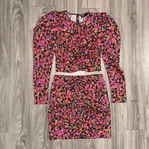Zara floral puff sleeve cropped blouse
